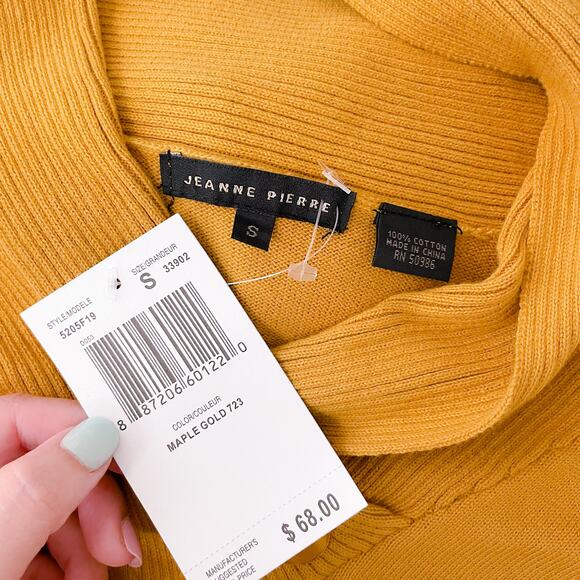 Jeanne Pierre Button Accent Cowl Neck Pullover Sweater Maple Gold sz Small NWT - Picture 9 of 11